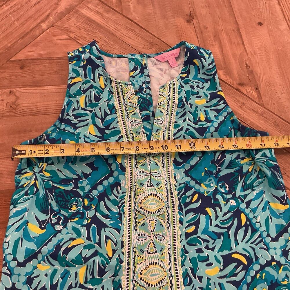 Lilly Pulitzerโ Kelby Stretch Shift Dress Blue Green Midnight Cove Print Size 6 - Picture 8 of 9